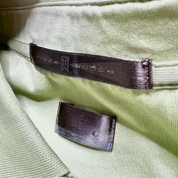 Tiger Woods Nike Polo Shirt Green Textured Stripes Men's Medium Golf Casual - Picture 2 of 12